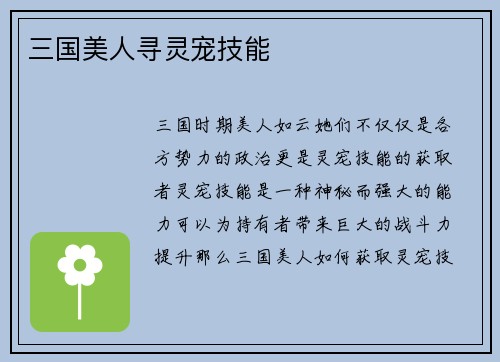 三国美人寻灵宠技能