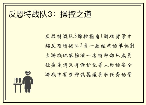 反恐特战队3：操控之道